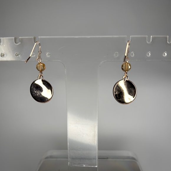 Gold Minimalist Drop Earrings with Polished Disc - Picture 4 of 4
